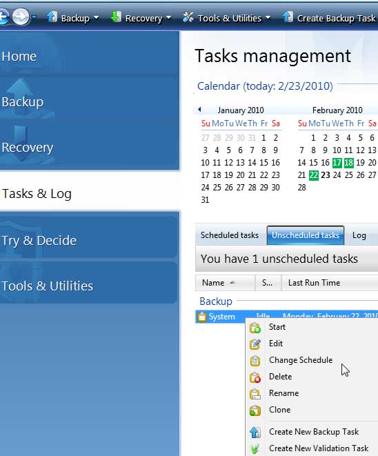 Schedule a Backup Task using the Tasks Management Console